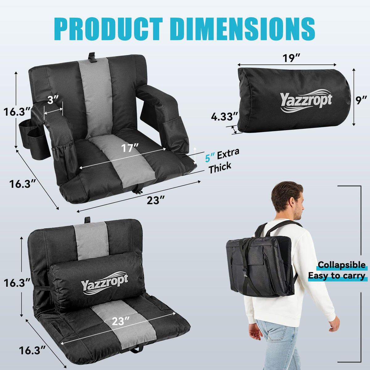 Wide Padded Stadium Seat with Back Support and Cup Holder C994