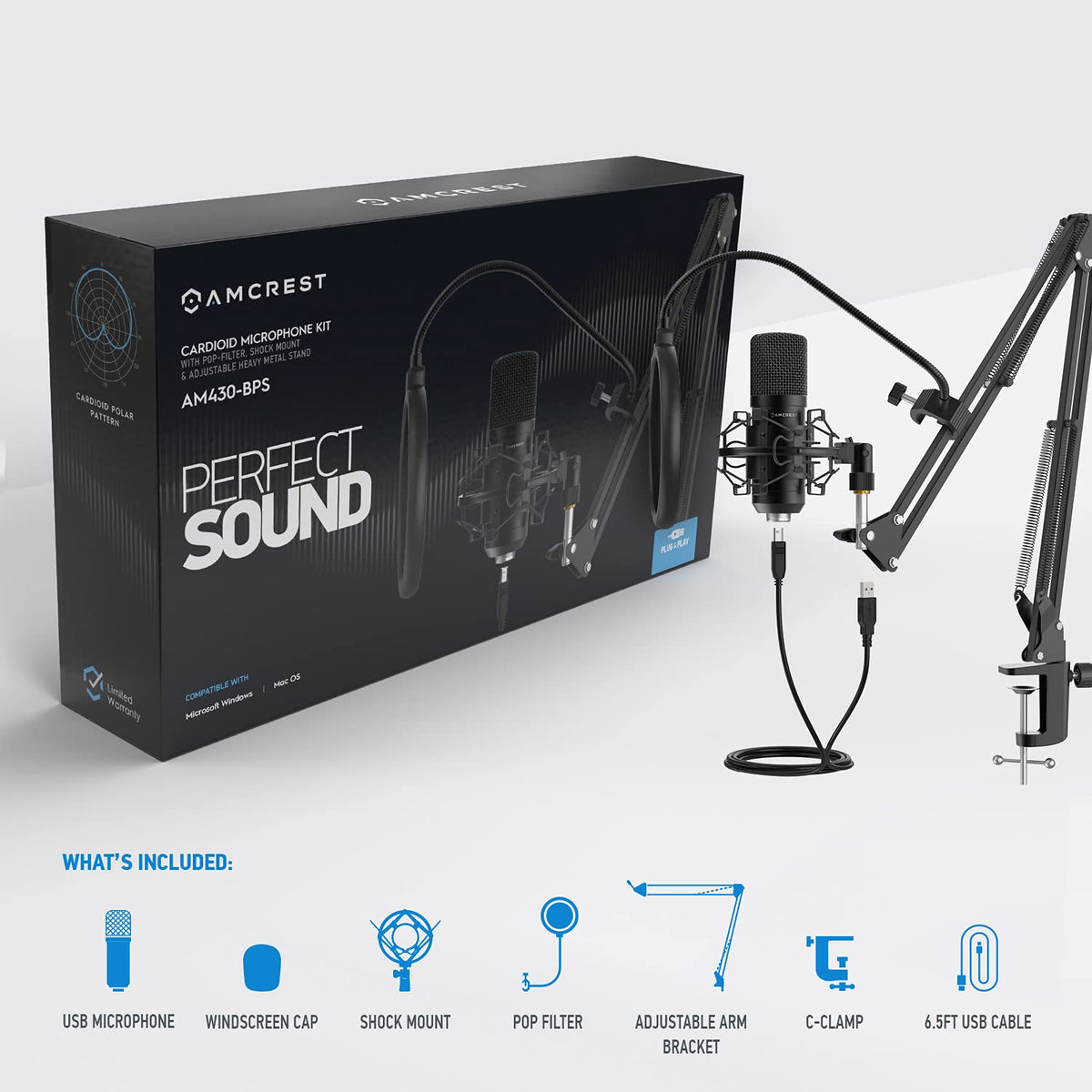 USB Microphone with Boom Arm, Pop-Filter, Shock Mount A239310