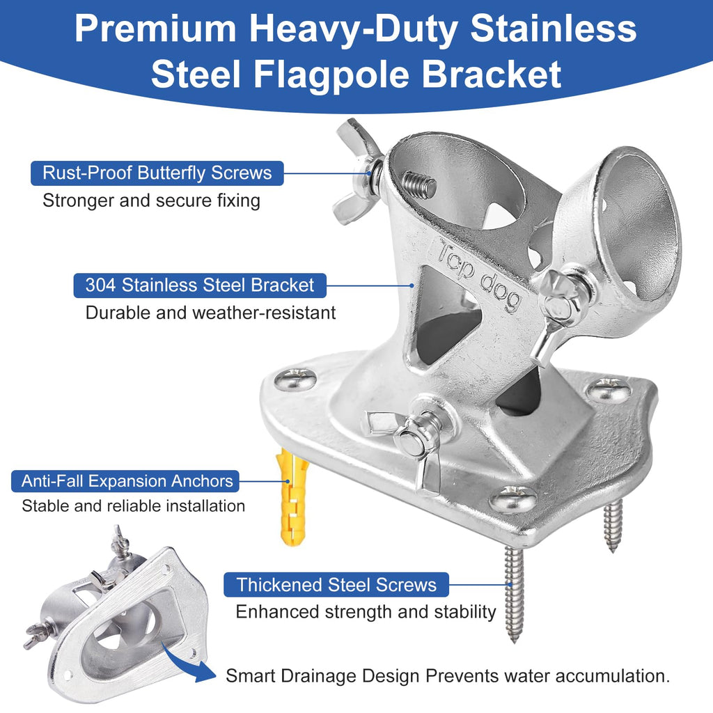304 Stainless Steel Adjustable Wall Mount Flag Pole Holder Bracket M3596