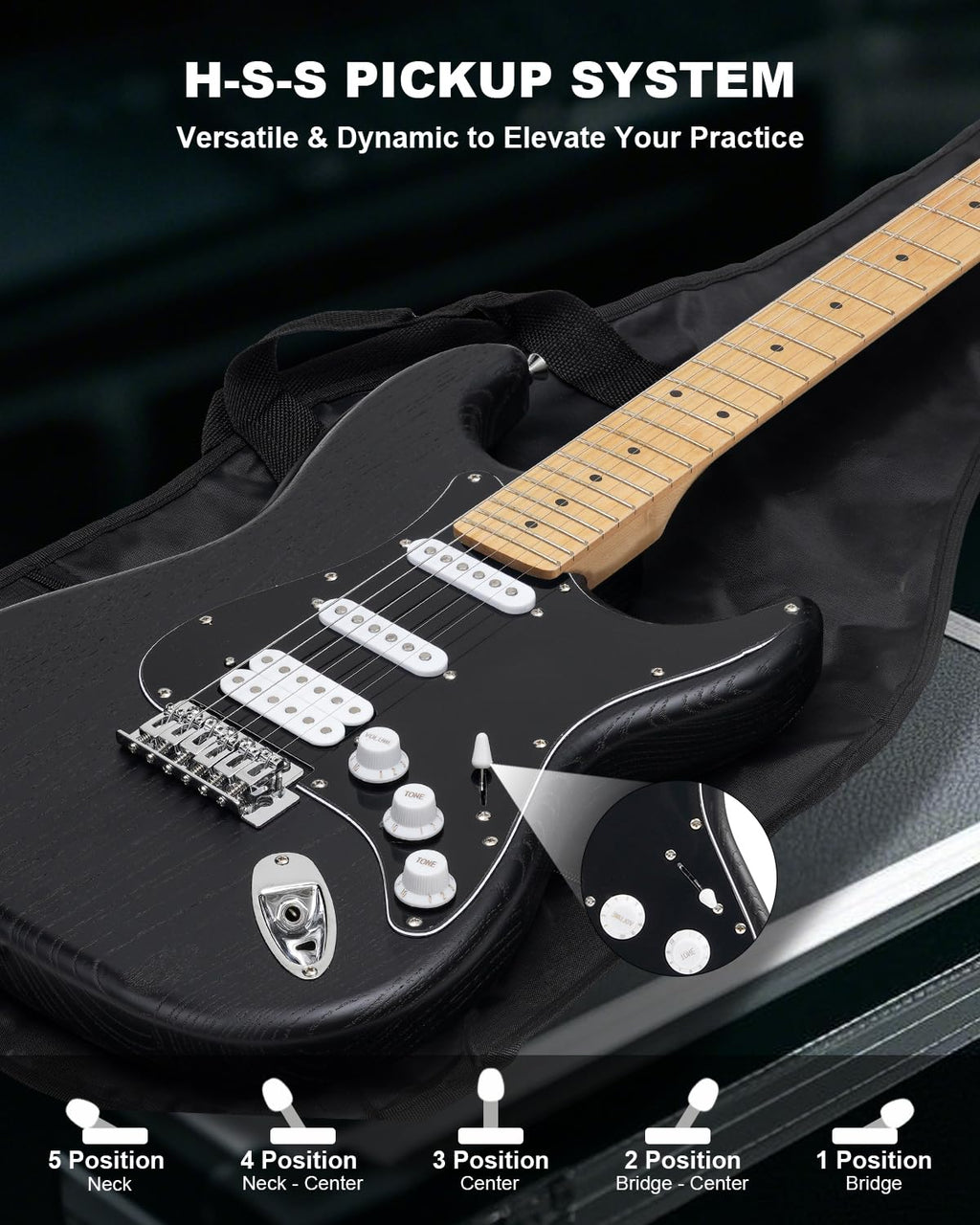 39" Beginner Electric Guitar Kit with Amp & HSS Pickups Black J623