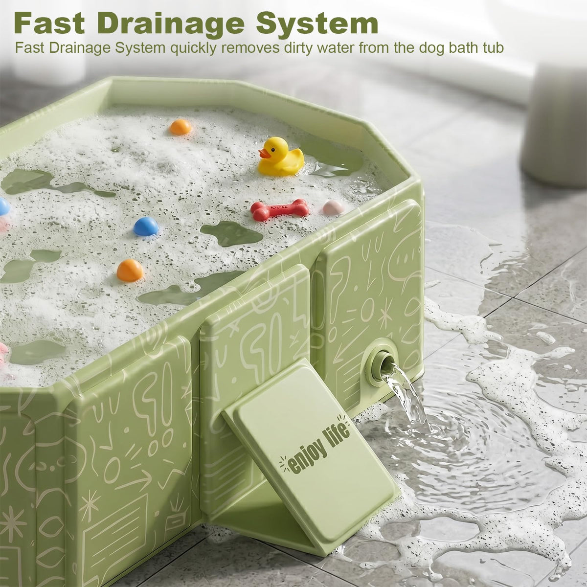 Foldable Dog Bathtub with Side Drain Plug I8931