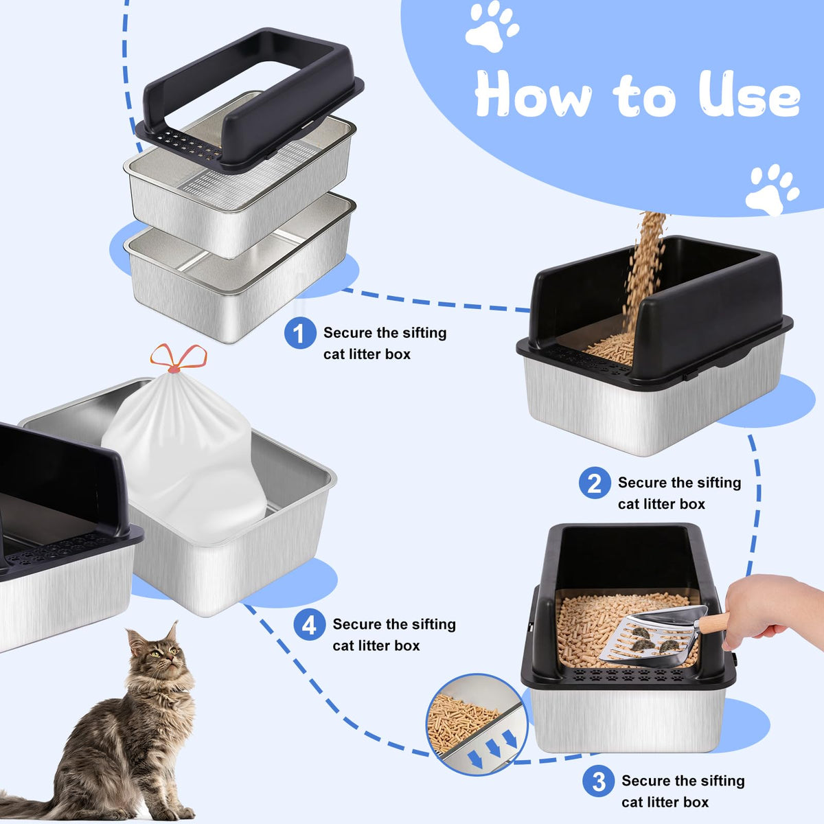 Stainless Steel Sifting Litter Box with Lid C363