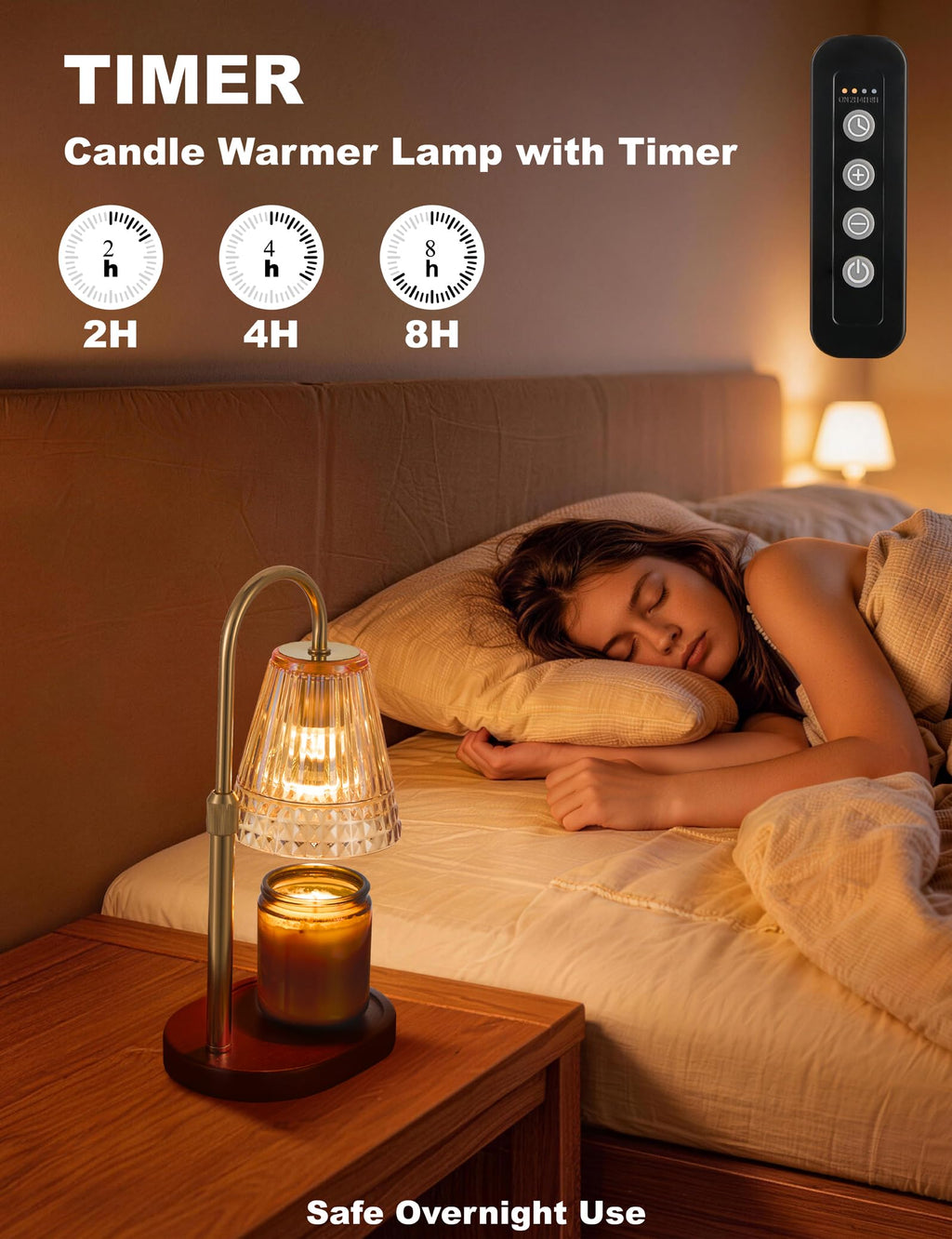 Candle Warmer Lamp with Dimmer & Timer, Adjustable Height, Amber-gold O598149