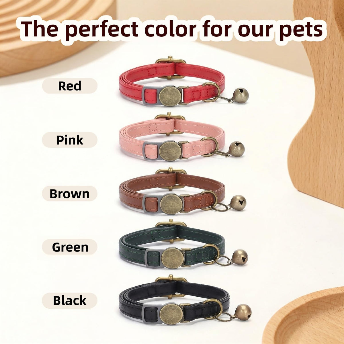 Leather Cat Collar with Bell Breakaway Adjustable Brown B157681