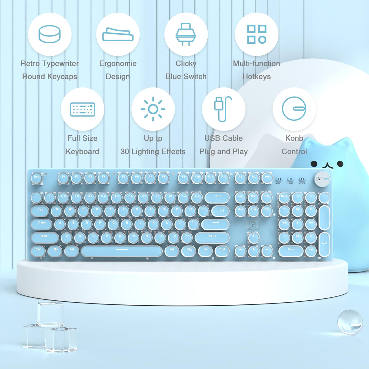 Typewriter Style Retro Mechanical Gaming Keyboard W36323
