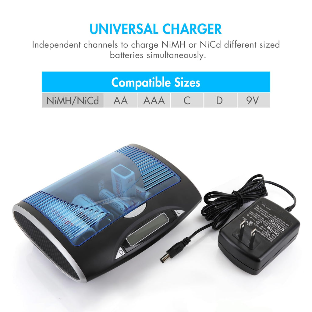 Universal LCD Battery Charger + 24 Pack Pre-Charged NiMH Batteries P68799