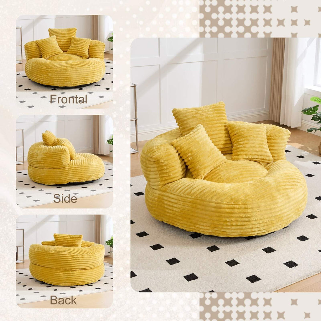 Oversized Corduroy Bean Bag Chair with 3 Pillows P516