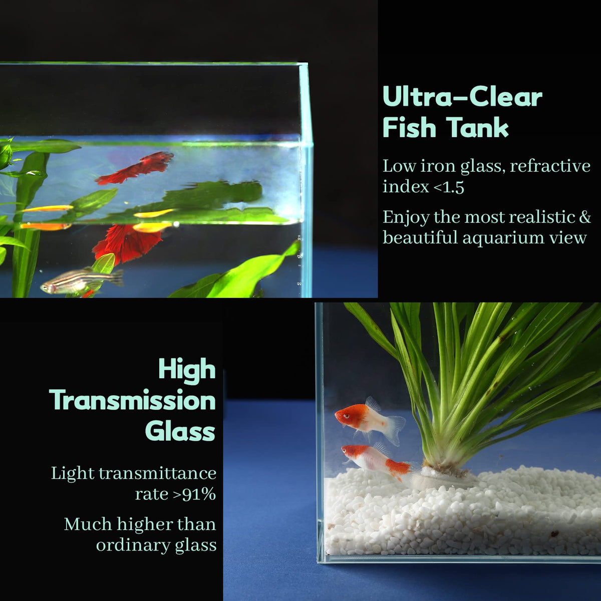 10 Gallon Ultra Clear Rimless Low Iron Glass Fish Tank A362