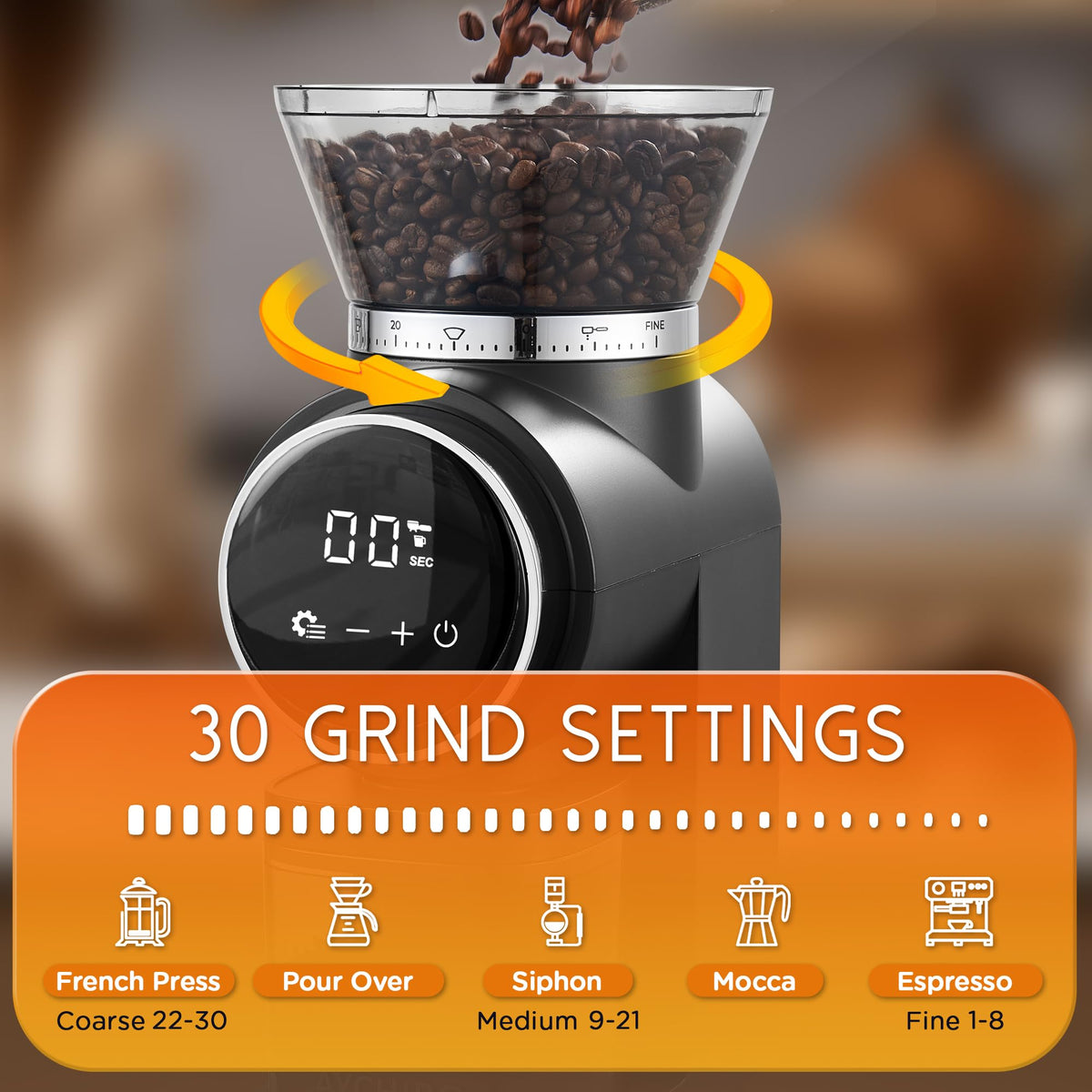 Conical Burr Electric Coffee Grinder with 30 Settings C68782