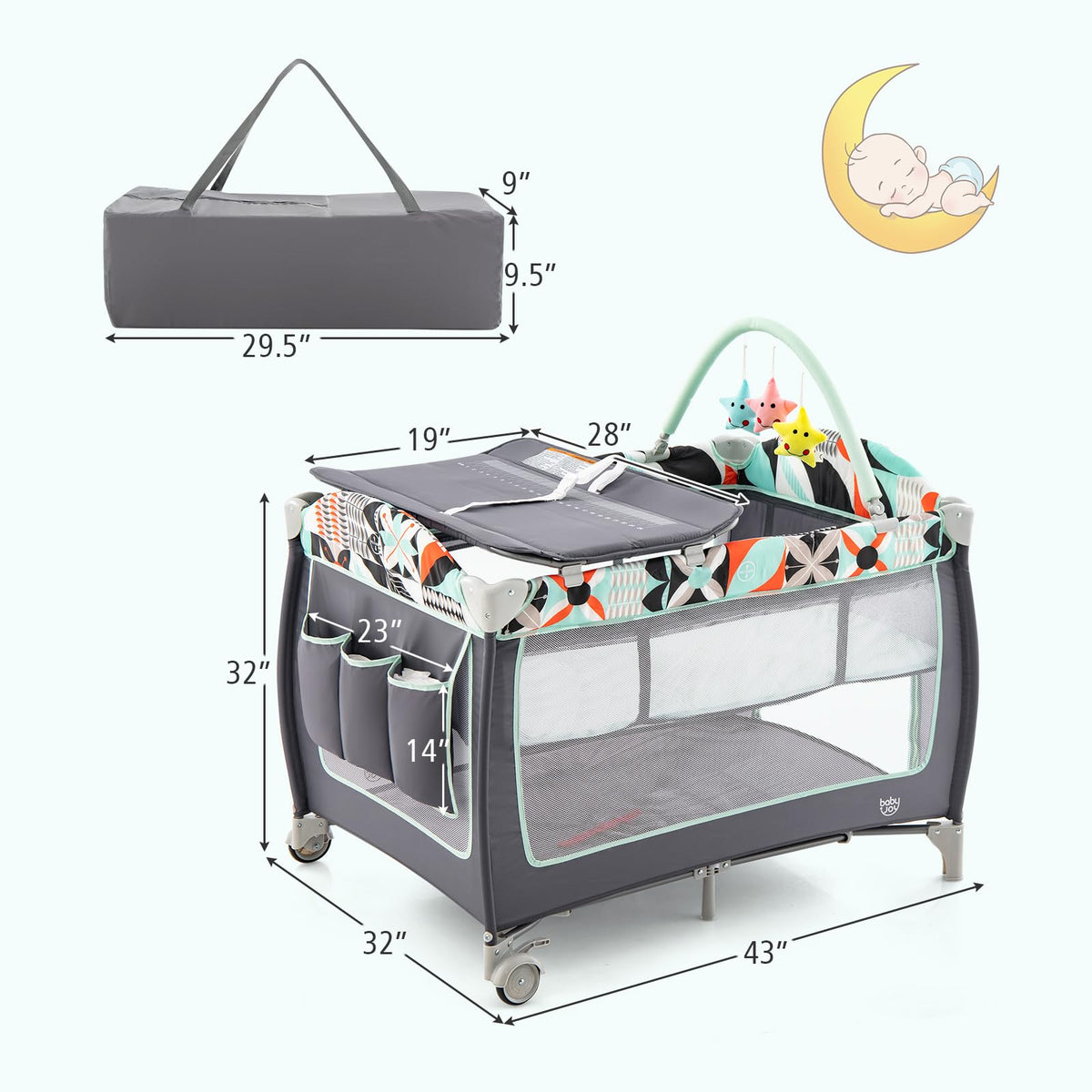 4 in 1 Portable Baby Crib Playpen with Bassinet R9018