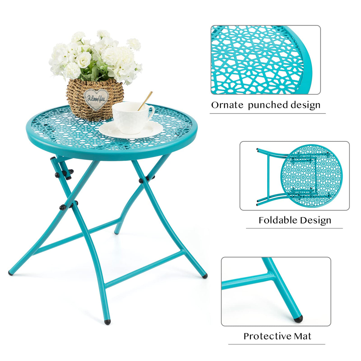 Folding Outdoor Side Table with Cutouts D464