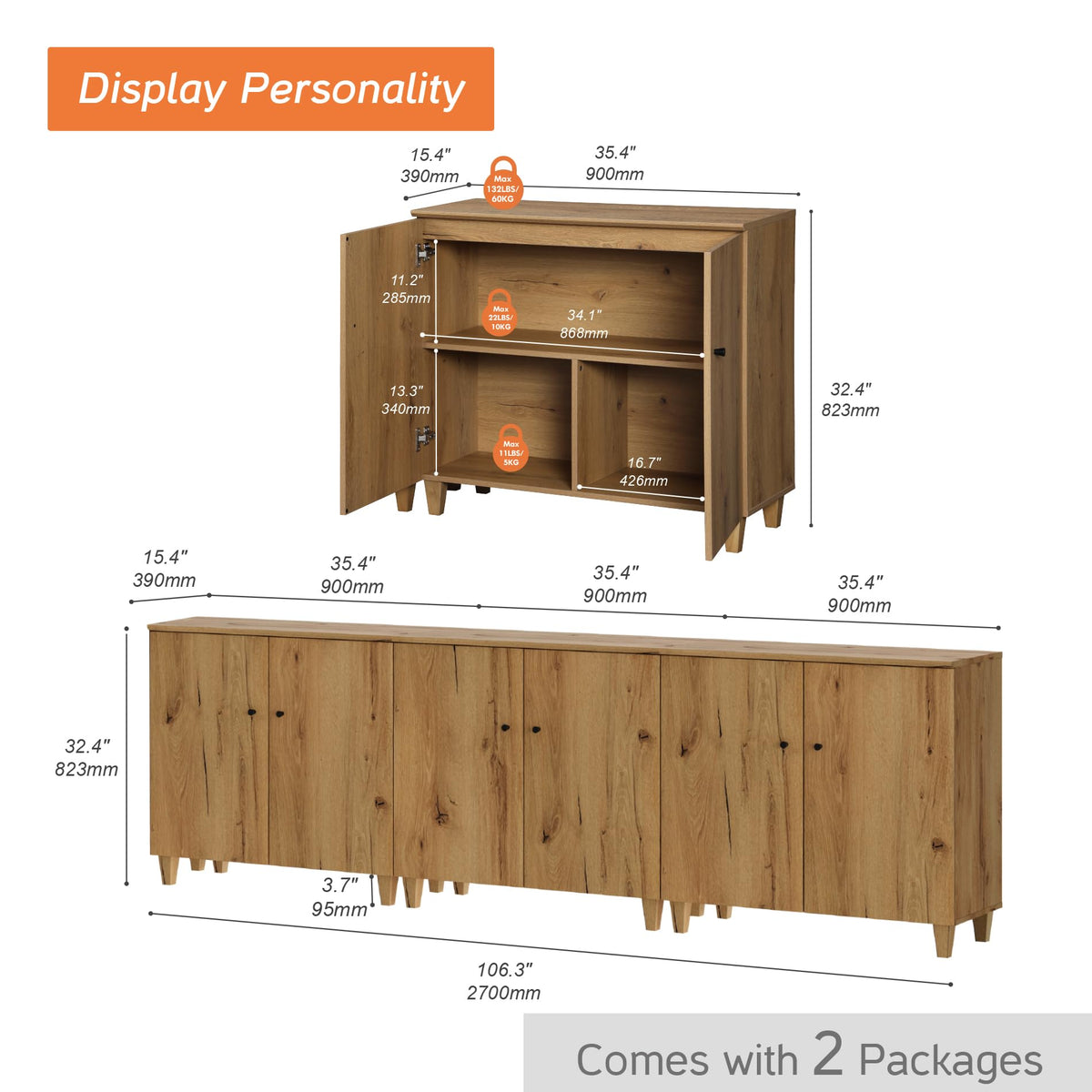 Oak Brown Storage Cabinets X876791