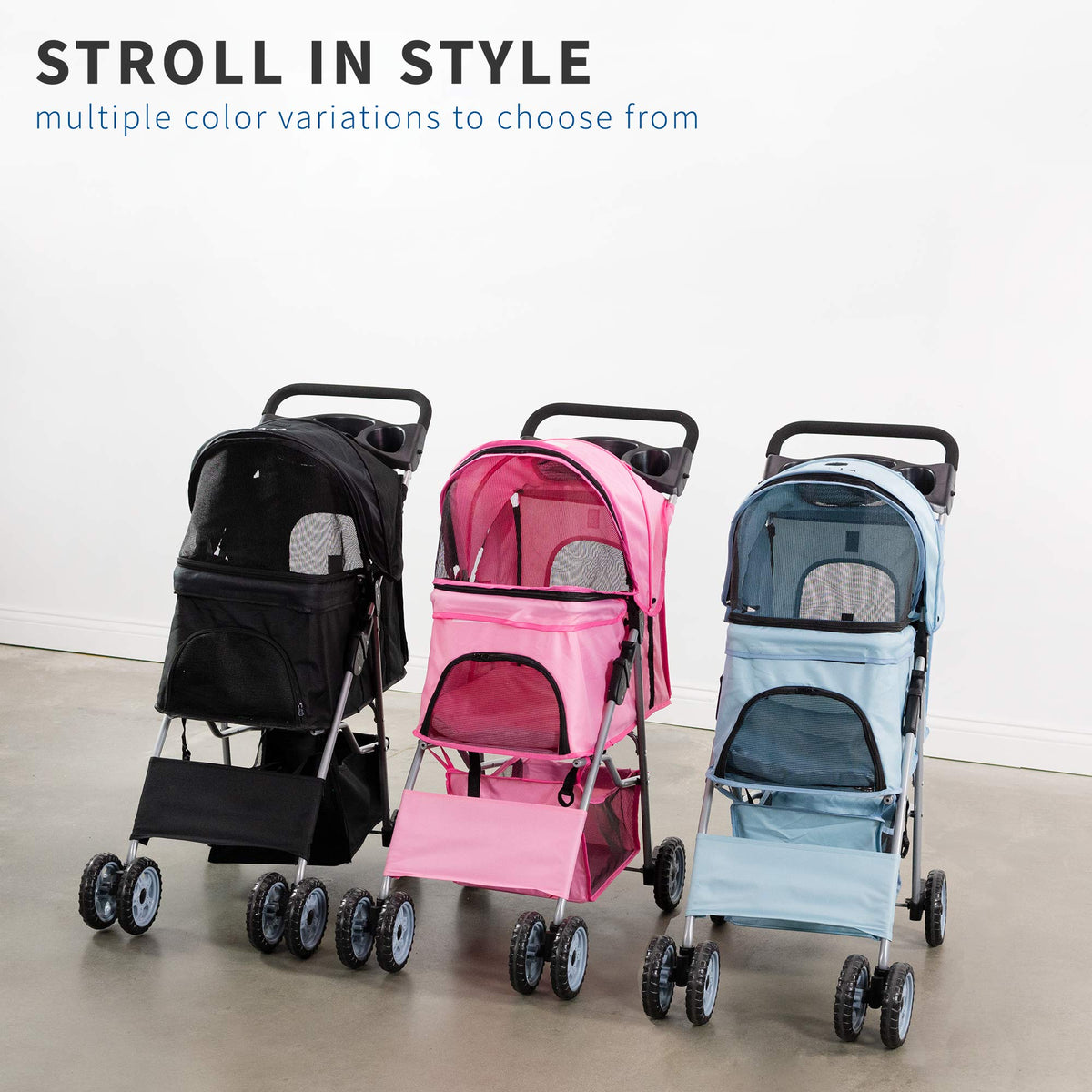 Black 4 Wheel Foldable Pet Stroller A902627