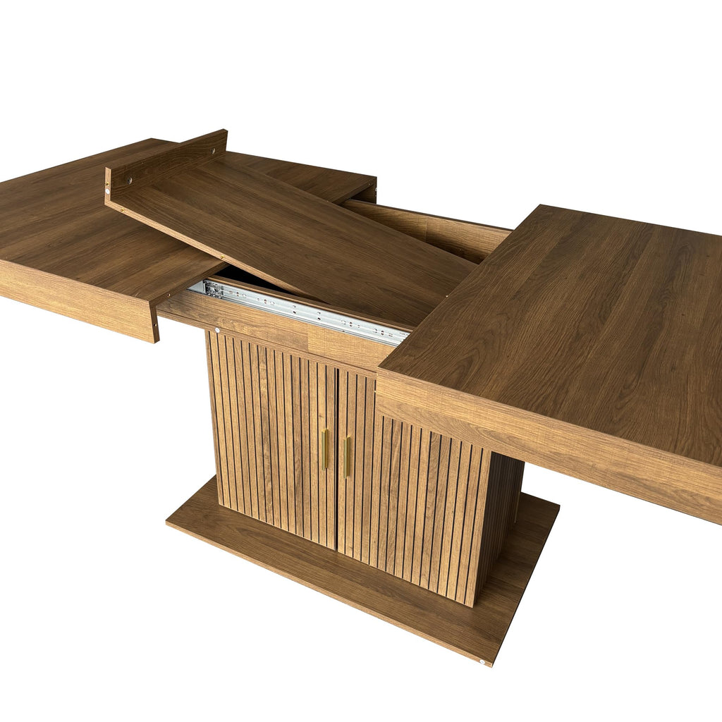 Brown 9 Piece Extendable Dining Table Set with 8 Suede Chairs S7097
