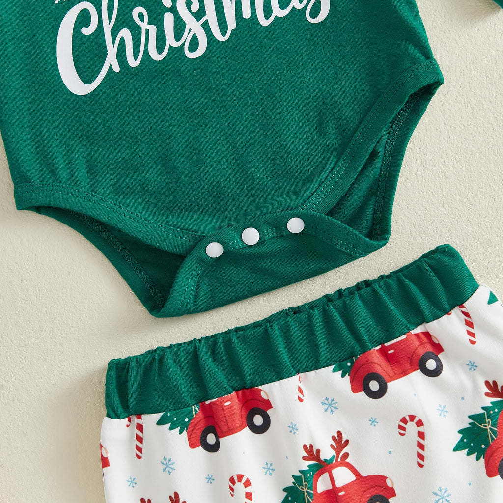 My First Christmas Baby Boy Outfit Romper Pants Hat V62652
