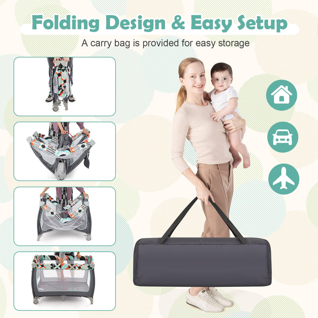 4 in 1 Portable Baby Crib Playpen with Bassinet R9018