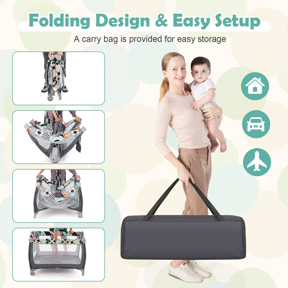 4 in 1 Portable Baby Crib Playpen with Bassinet R9018