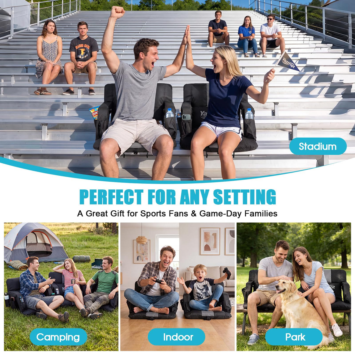 Wide Padded Stadium Seat with Back Support and Cup Holder C994