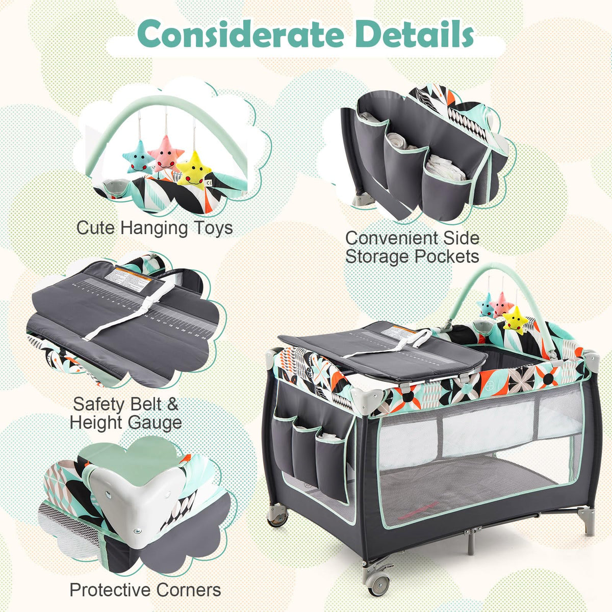 4 in 1 Portable Baby Crib Playpen with Bassinet R9018
