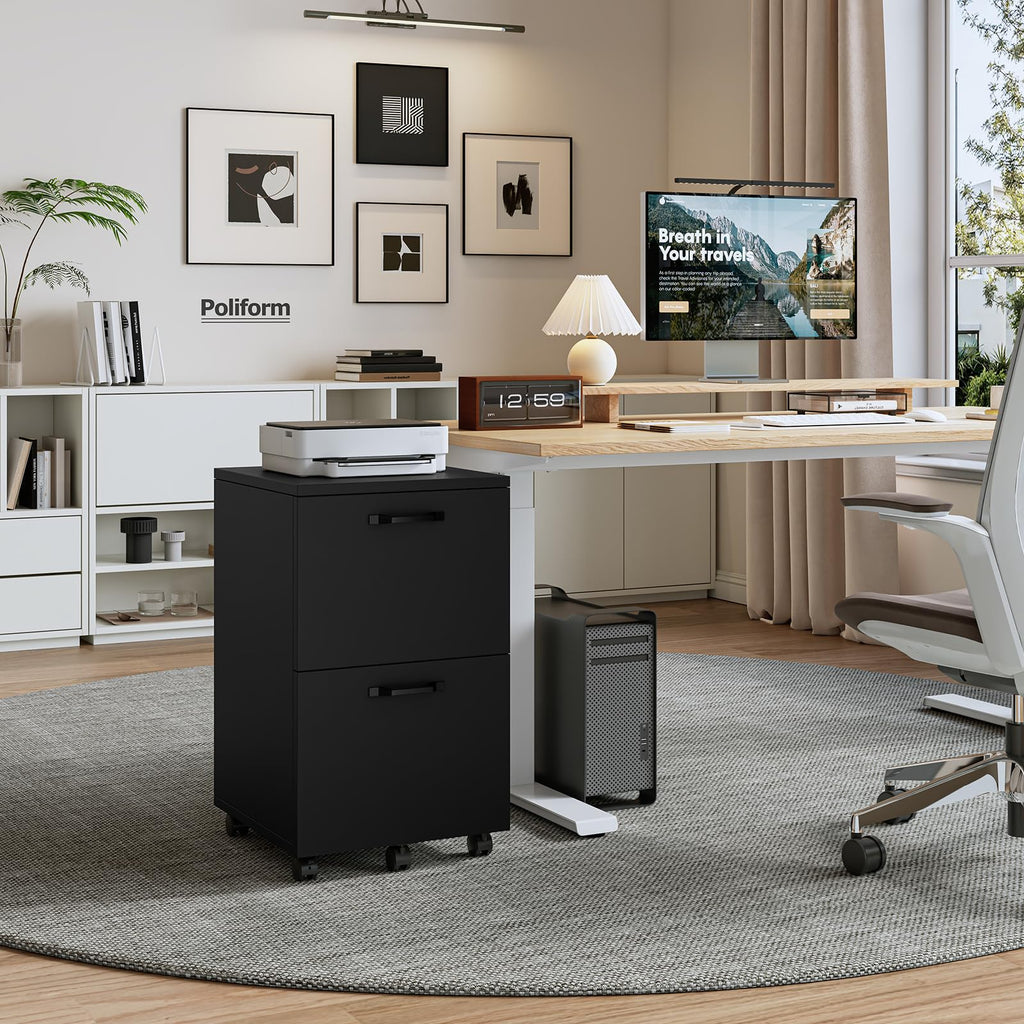 2 Drawer Black Wood File Cabinet V376