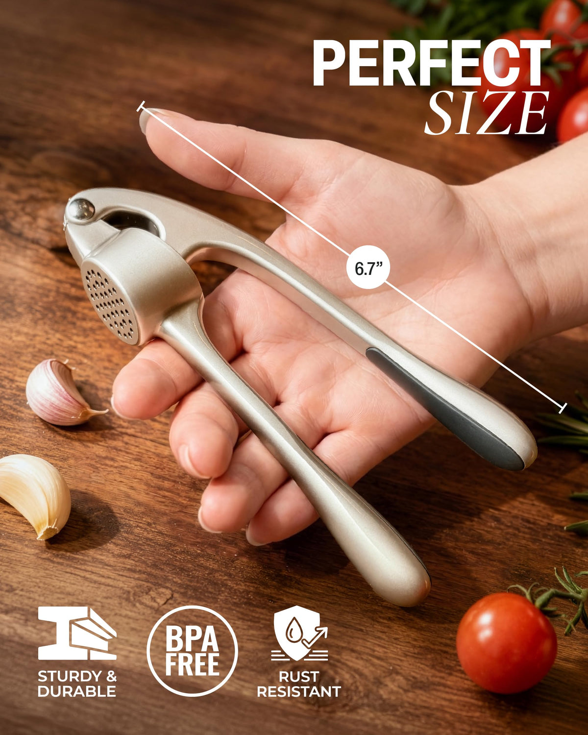 Garlic Press Set with Silicone Peeler & Brush T325