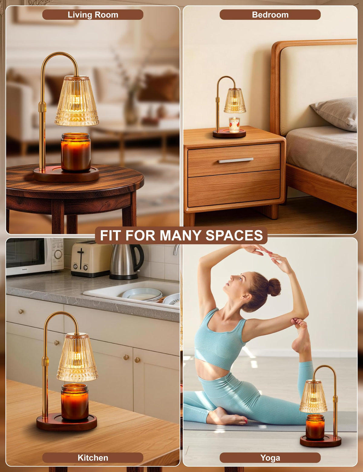 Candle Warmer Lamp with Dimmer & Timer, Adjustable Height, Amber-gold O598149