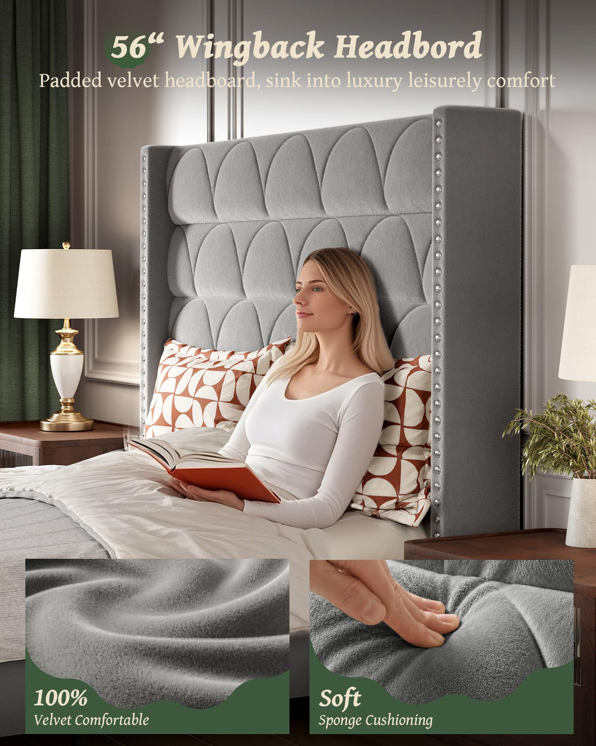Queen Size Velvet Upholstered Platform Bed Frame K361