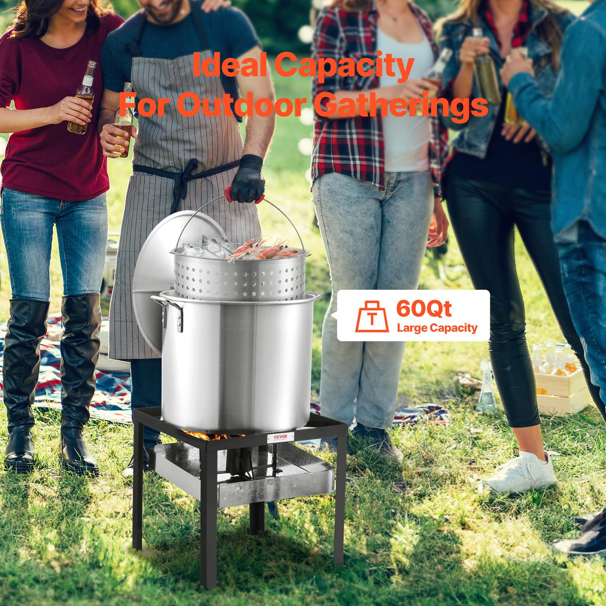 60 Qt Aluminum Seafood Boiling Pot with Strainer and Burner S447262