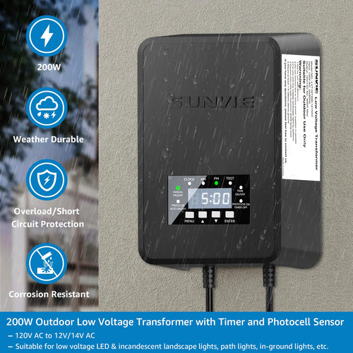 200W Landscape Lighting Transformer with Timer and Photocell Sensor Q179