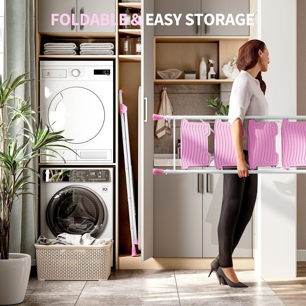 4 Step Pink Foldable Step Stool with Handrail D8157