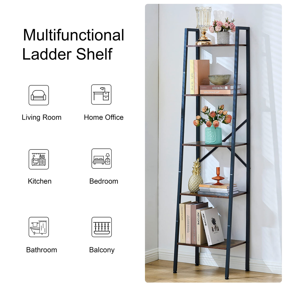 5-Tier Metal Ladder Bookshelf U1245