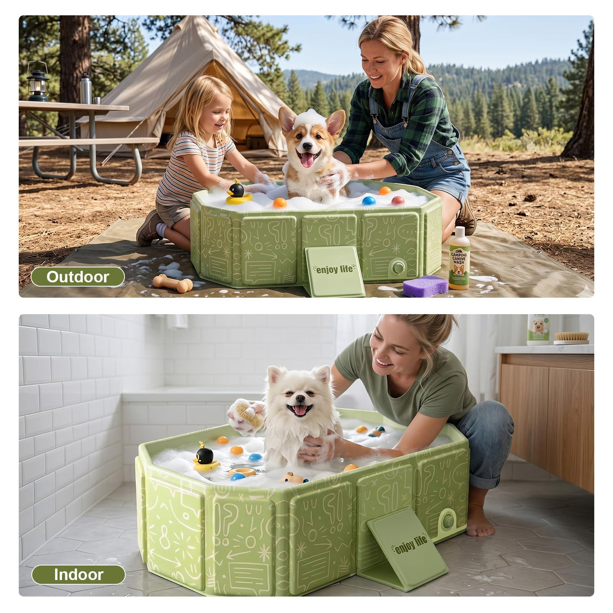 Foldable Dog Bathtub with Side Drain Plug I8931