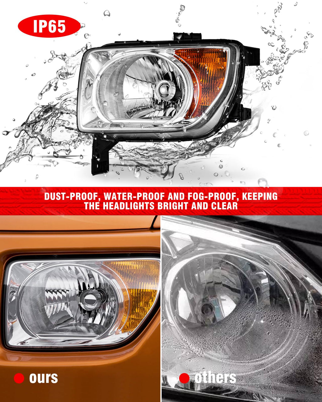 Honda Element 2003-2006 Headlight Assembly Chrome Housing Amber Reflector Driver and Passenger Side B9087