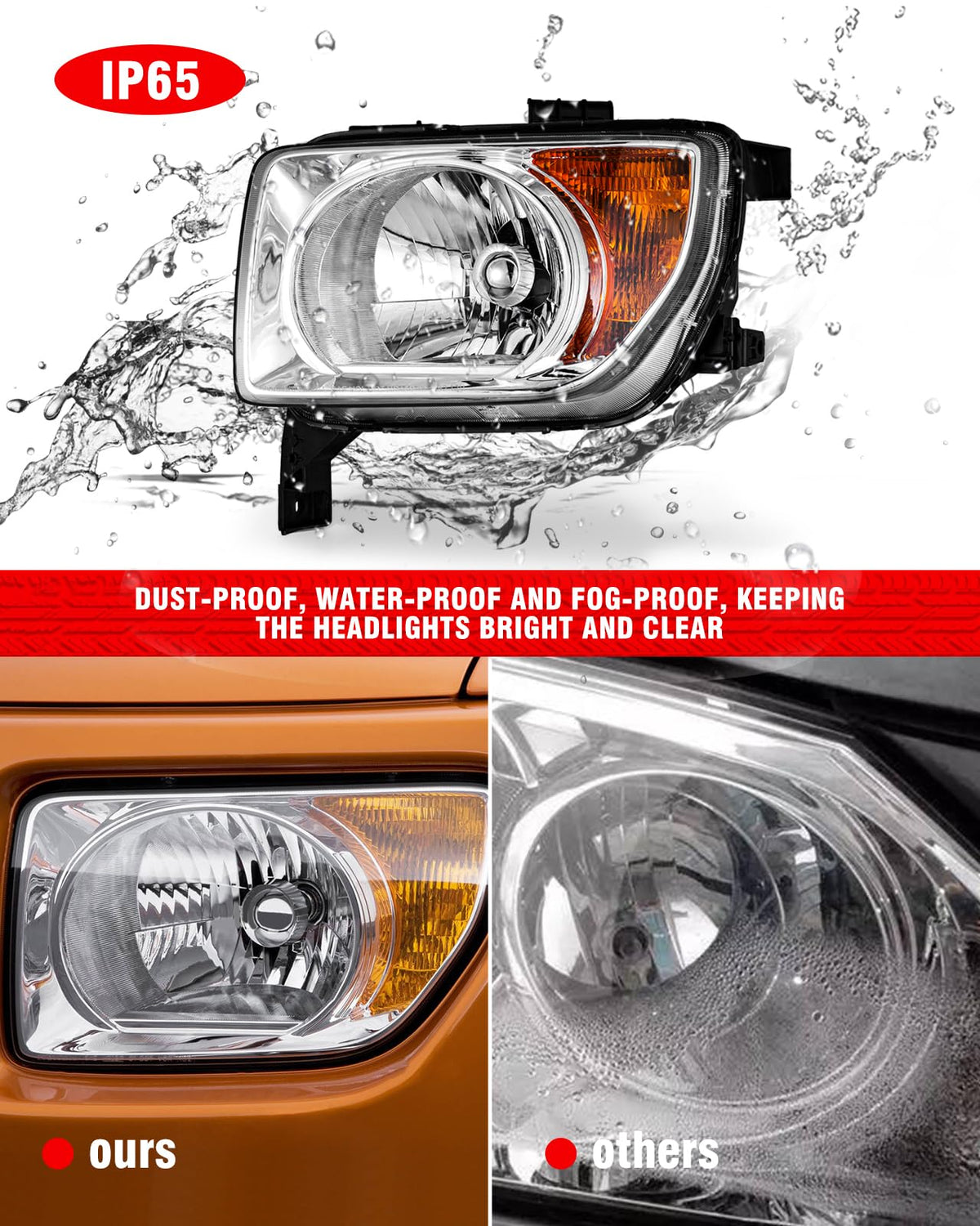 Honda Element 2003-2006 Headlight Assembly Chrome Housing Amber Reflector Driver and Passenger Side B9087