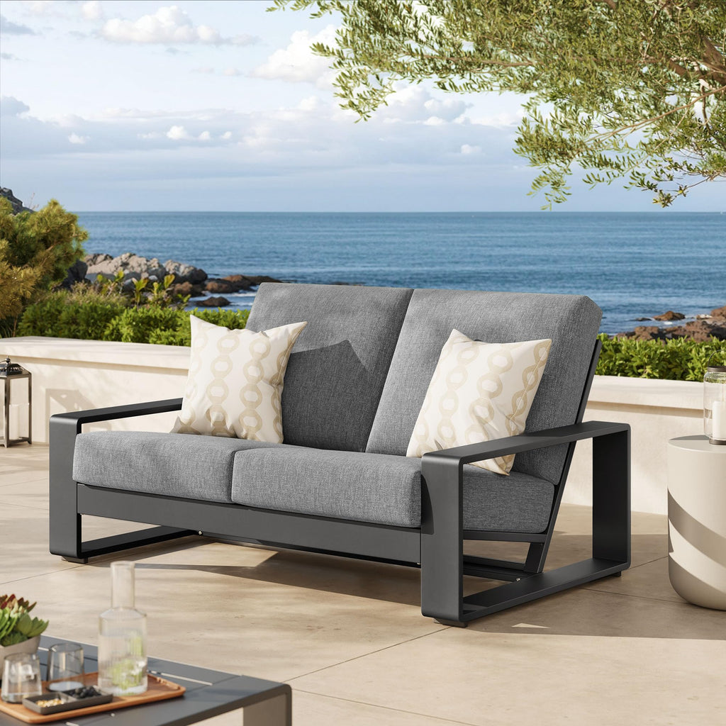 Light Gray Aluminum Outdoor Loveseat with Removable Cushions N4369
