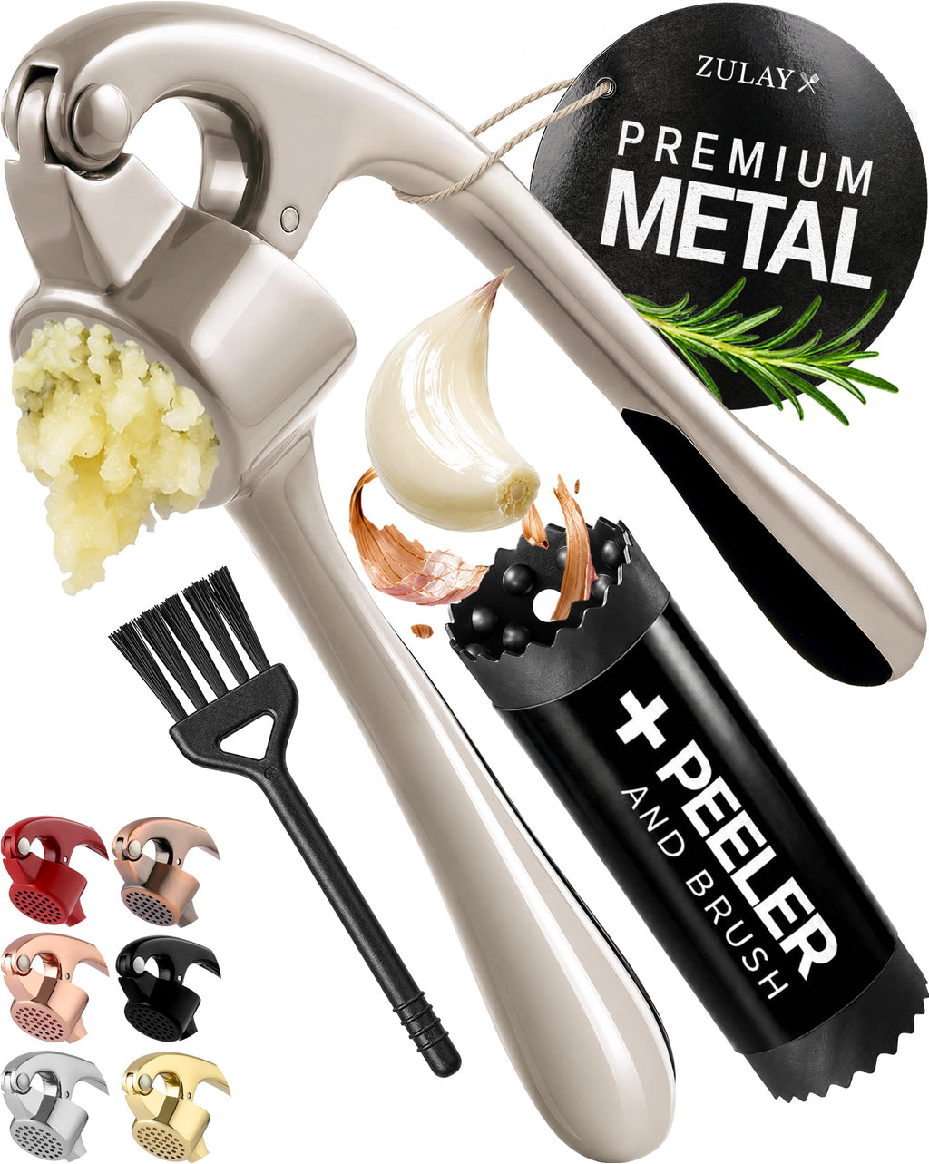Garlic Press Set with Silicone Peeler & Brush T325