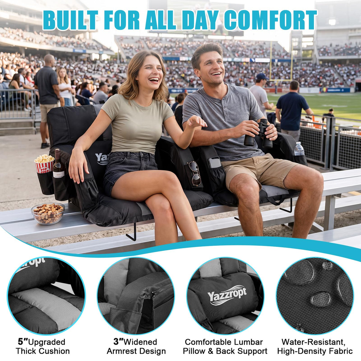 Wide Padded Stadium Seat with Back Support and Cup Holder C994