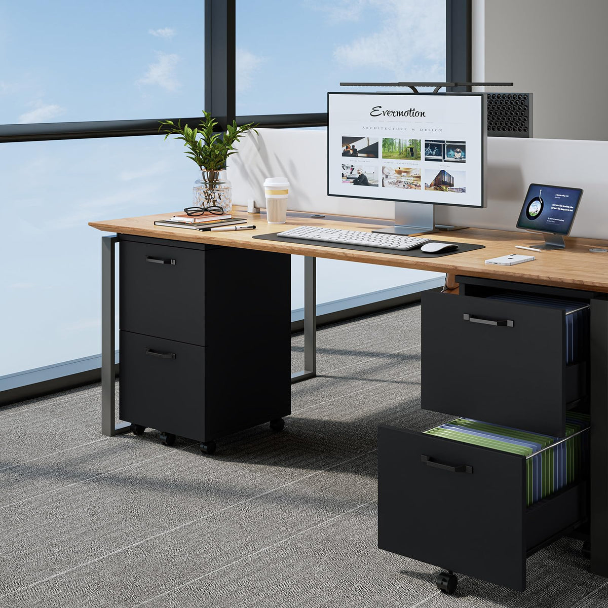 2 Drawer Black Wood File Cabinet V376