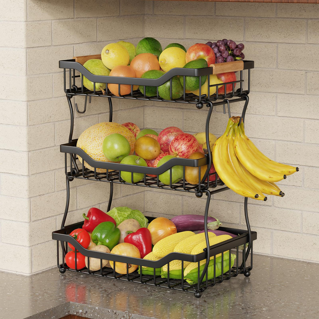 3 Tier Black Metal Wire Fruit Basket Q311850