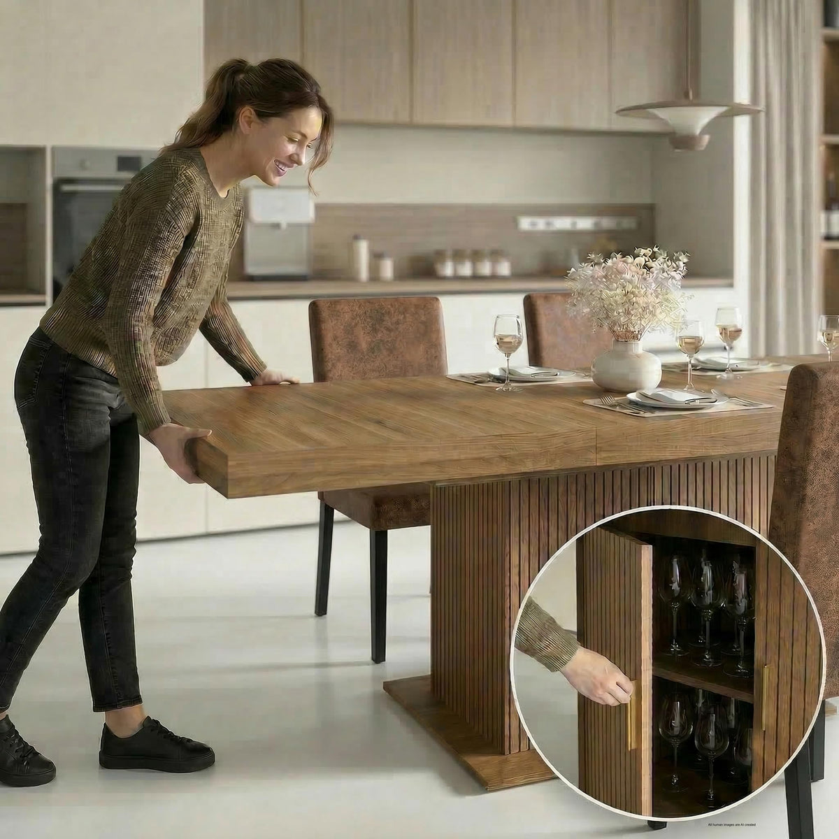 Brown 9 Piece Extendable Dining Table Set with 8 Suede Chairs S7097