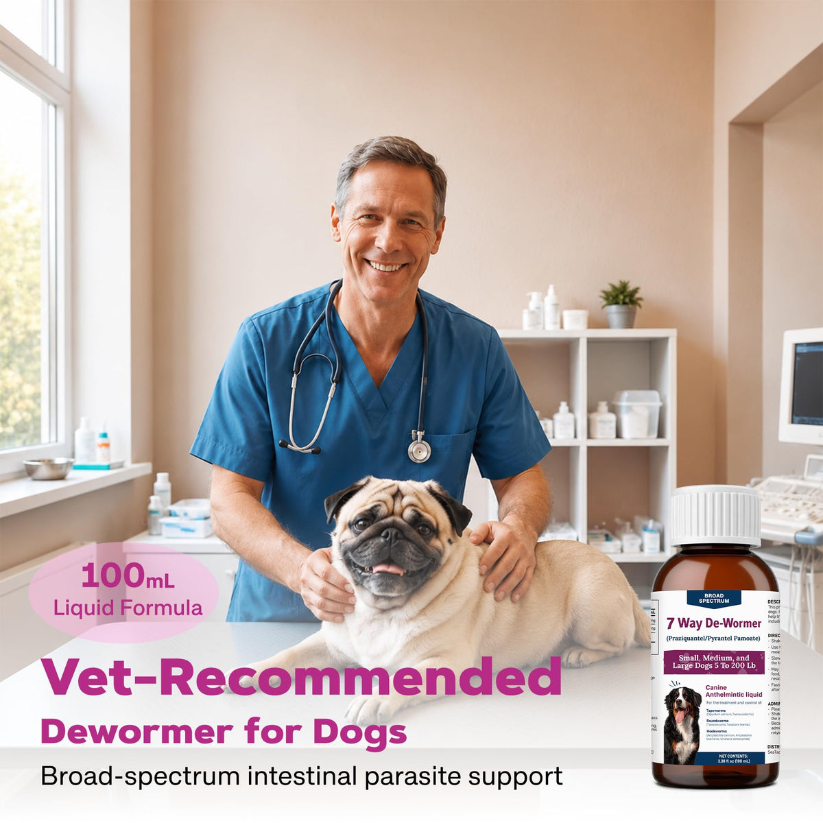 Dog Dewormer Liquid Formula with Praziquantel & Pyrantel Pamoate, 3.38 fl oz B89502