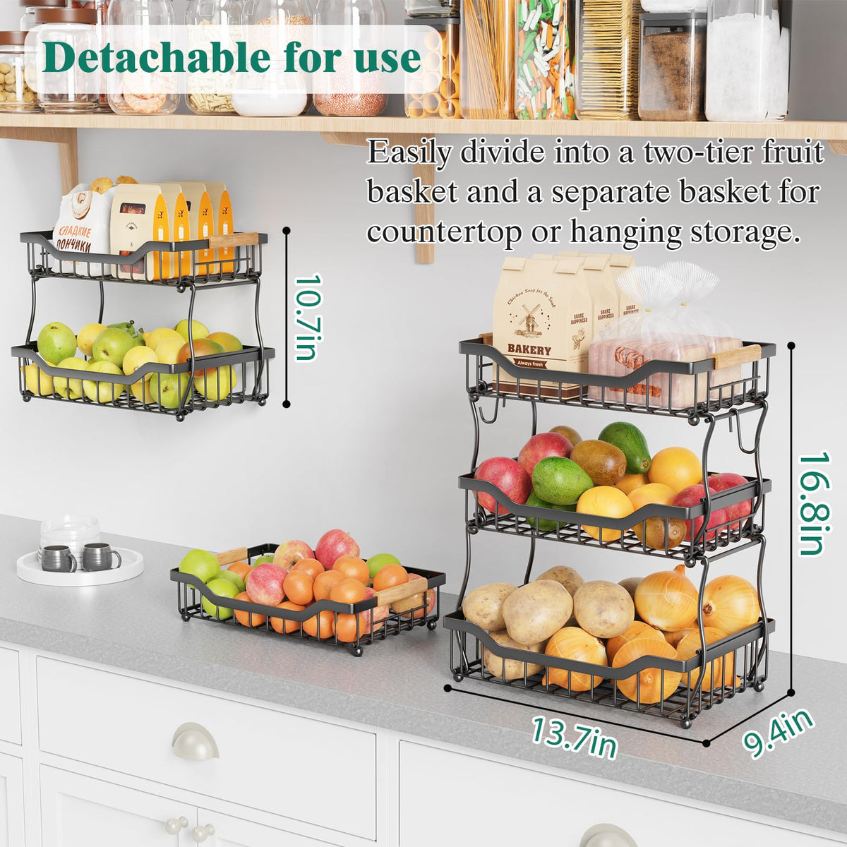 3 Tier Black Metal Wire Fruit Basket Q311850