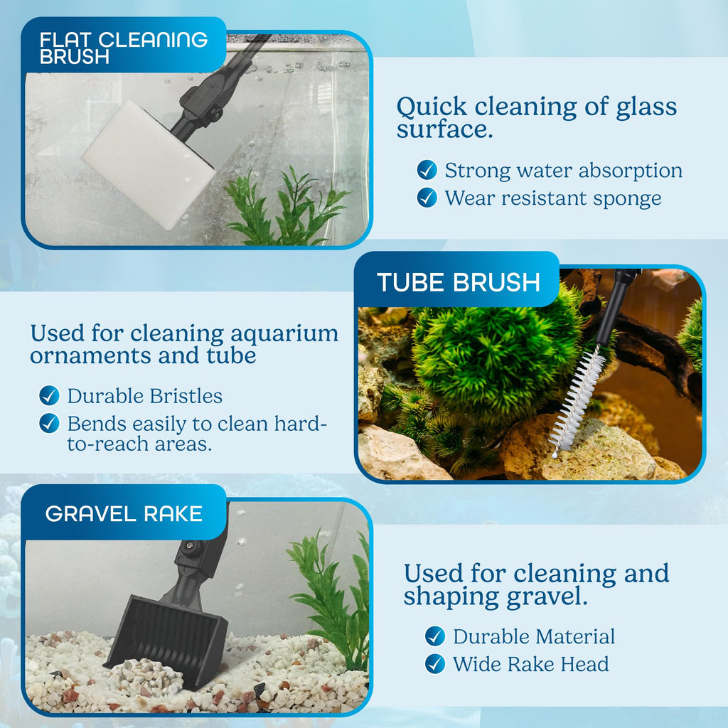 7 in 1 Aquarium Cleaning Kit with Algae Scraper, Fish Net, Gravel Rake & Brush G4789