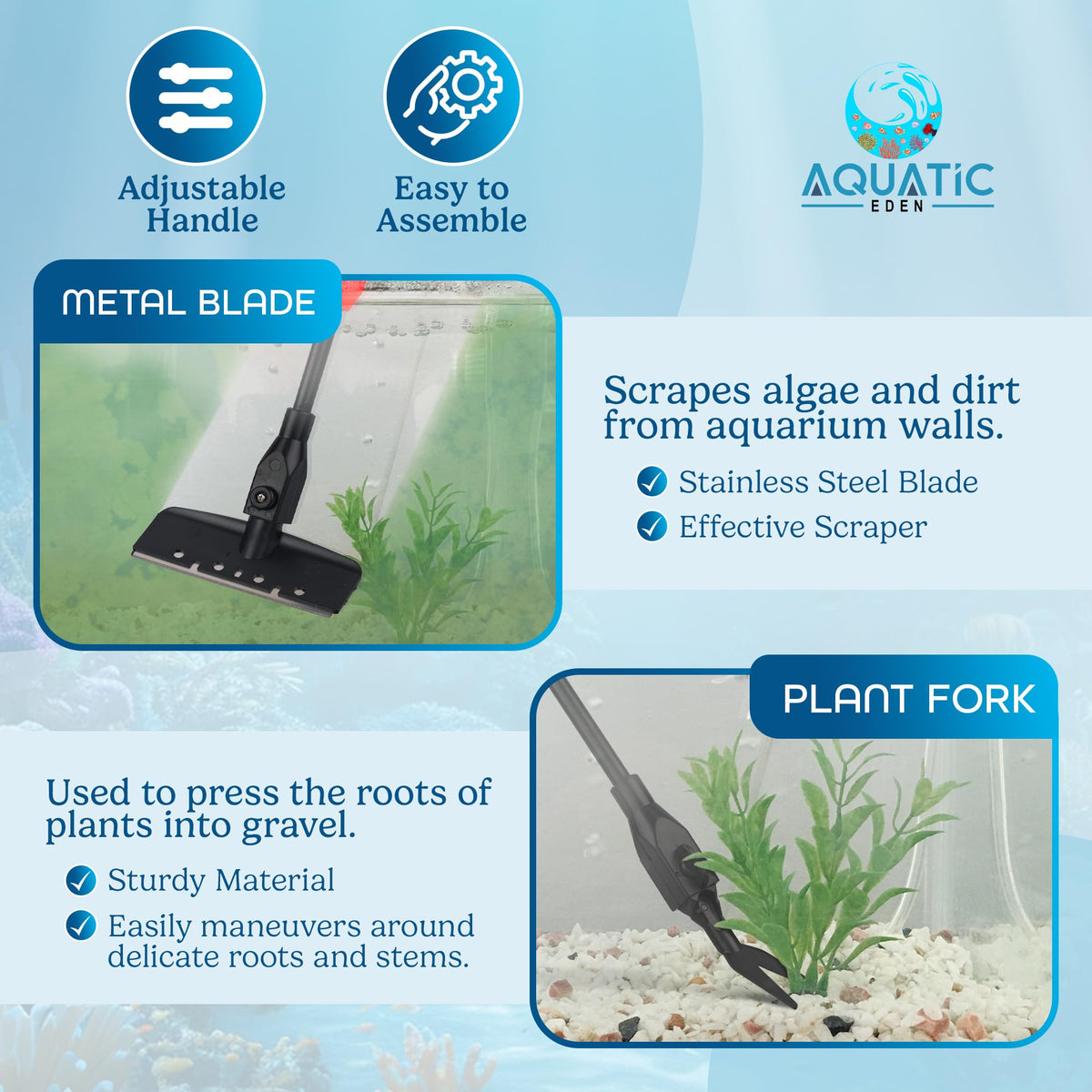 7 in 1 Aquarium Cleaning Kit with Algae Scraper, Fish Net, Gravel Rake & Brush G4789