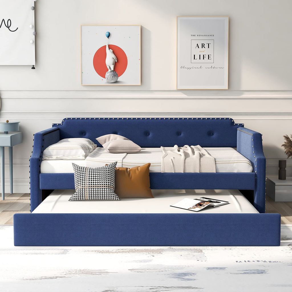 Upholstered Linen Daybed with Trundle I775243