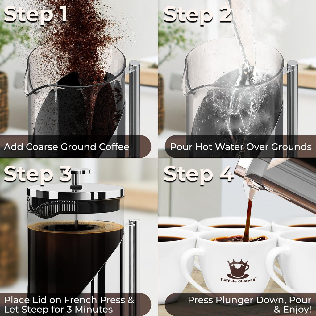 French Press Coffee Maker 34 oz Glass Stainless Steel H938