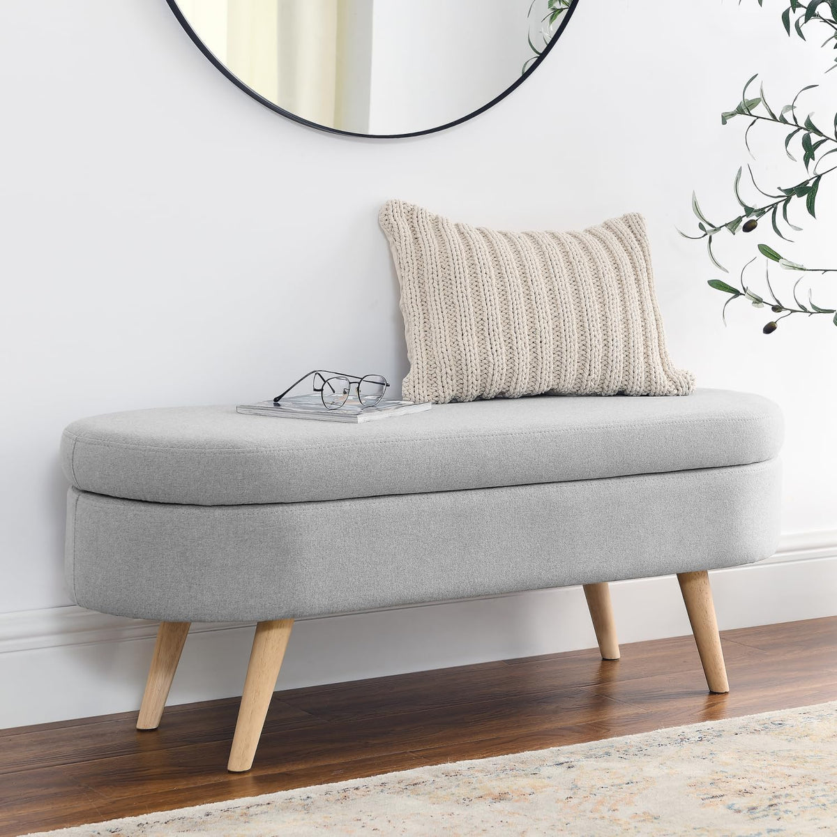Oval Storage Bench with Rubber Wood Legs S773