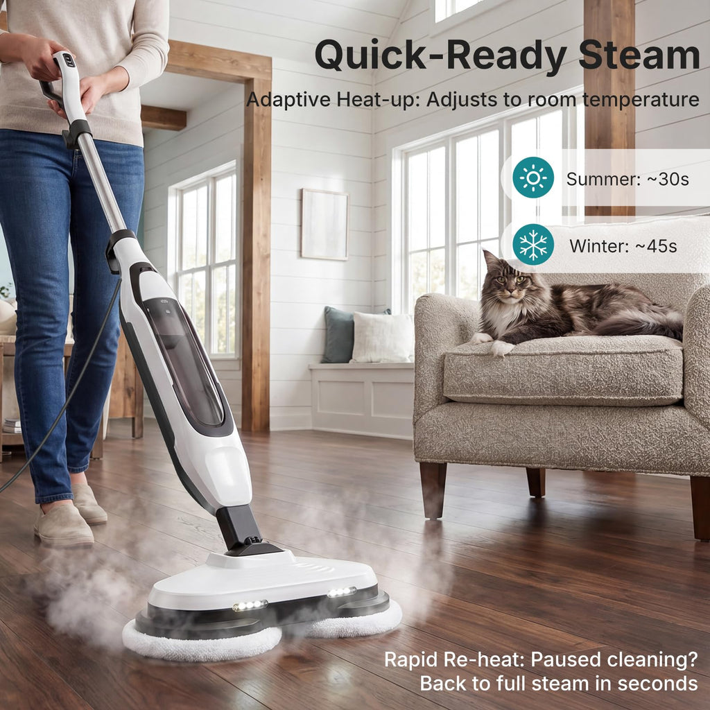 Steam Mop with Rotating Pads and 4 Cleaning Modes T246694