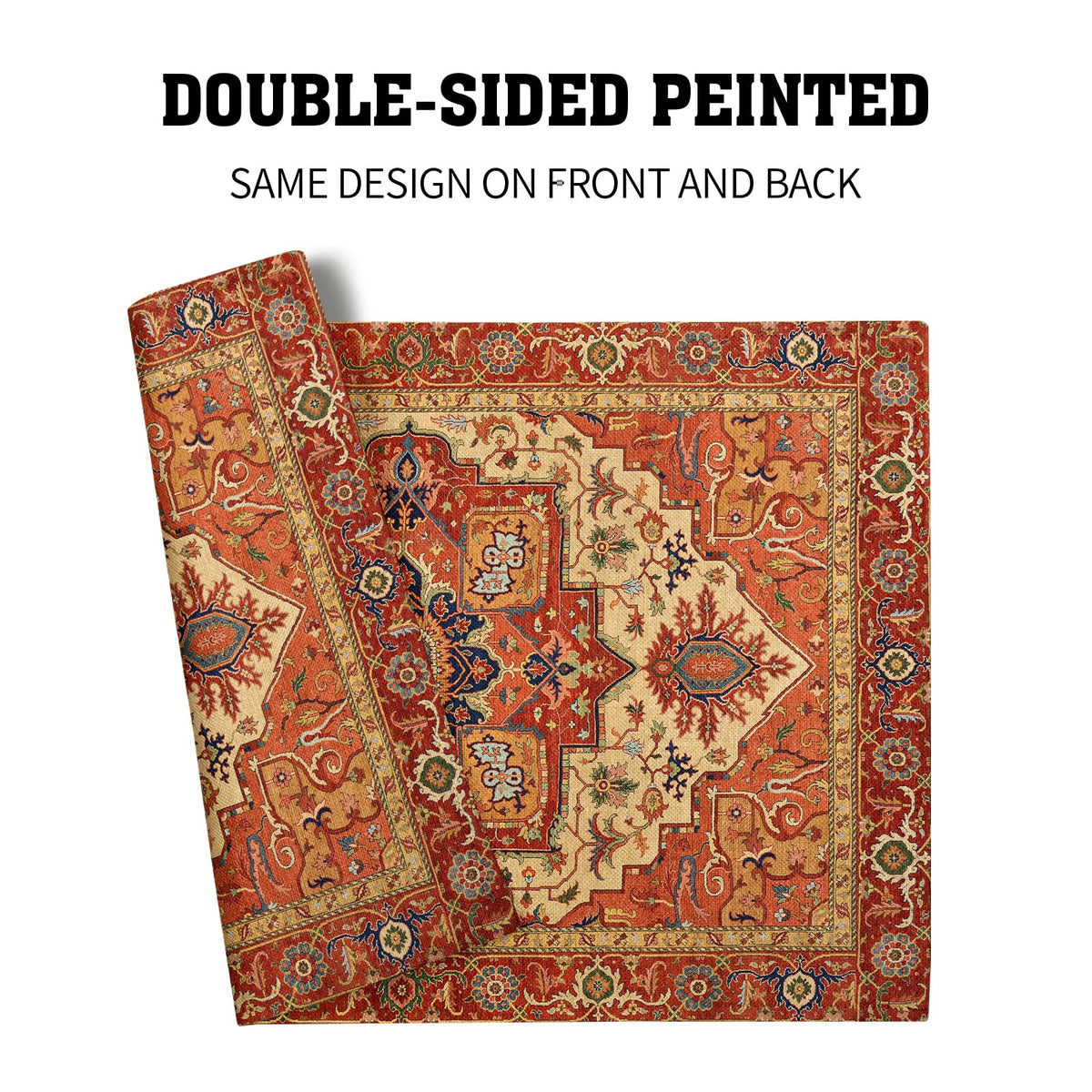 Boho Ethnic Placemats Set of 4 Orange Brown Retro Flower Linen 12"x18" M409