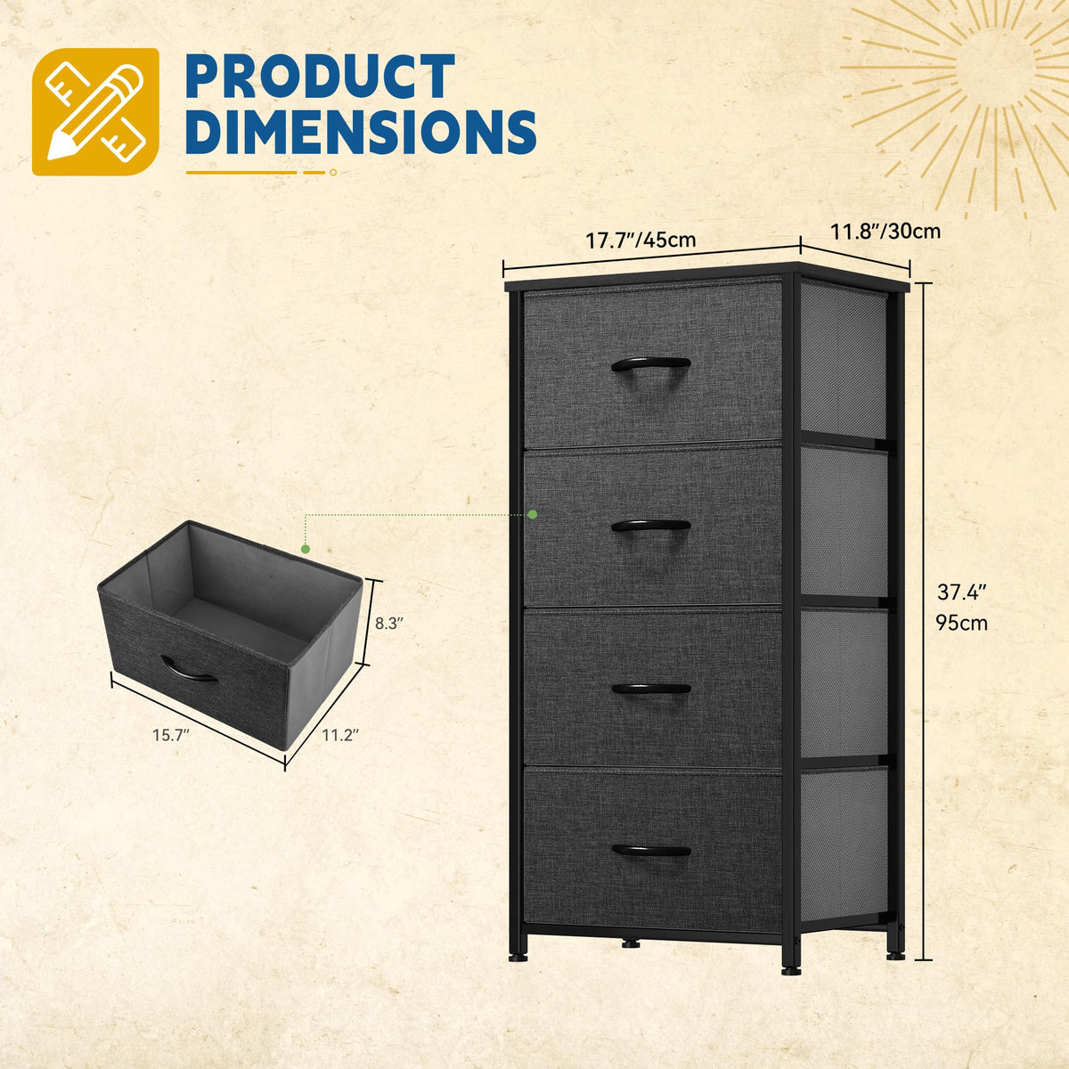 4 Drawer Fabric Dresser Q31231